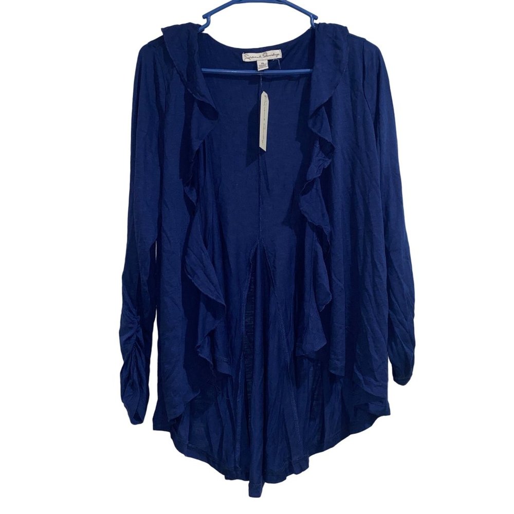 French Laundry Blue Cardigan Ruffled Collar Medium Womens Casual Offie Business